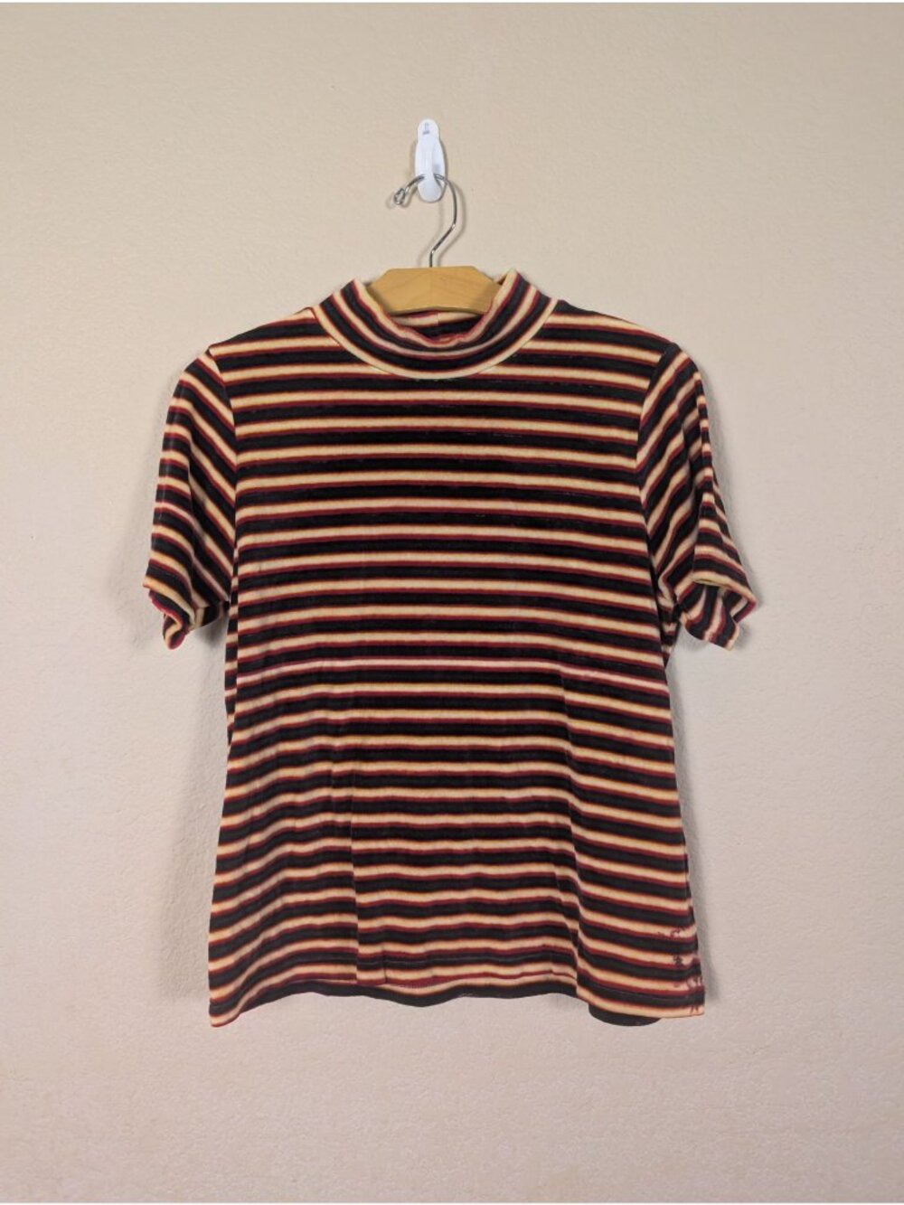 Vintage 90s NY Jeans velour velvet shirt striped size L y2k retro Mock neck